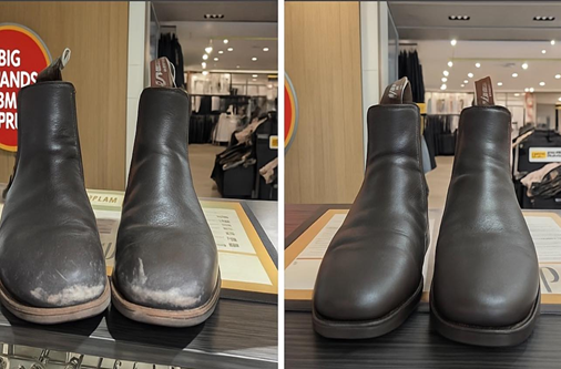 Check out this amazing Before & After – from worn-out to polished perfection- Shoe Repairs