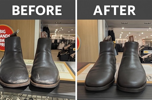 Check out this amazing Before & After – from worn-out to polished perfection- Shoe Repairs